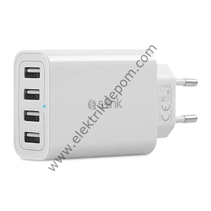 S-LINK SWAPP SW-C8 BEYAZ 5 VOLT - 5.6 AMPER 4*USB SMART PORT 2.4A EV ŞARJ ADAPTÖR